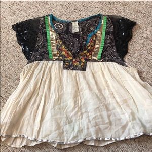 Free People baby doll top with sequin sleeves
